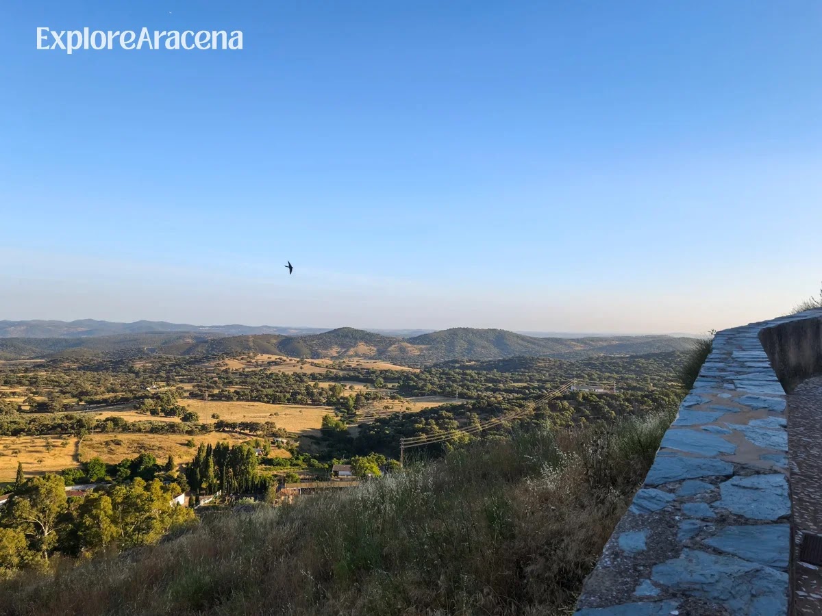 View from Aracena Castle across the surrounding green hills and countryside.