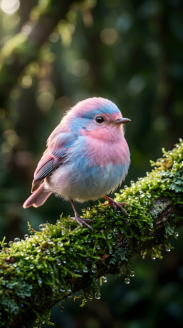 Exotic Pink and Blue Songbird on Branch - Free mobile Wallpaper