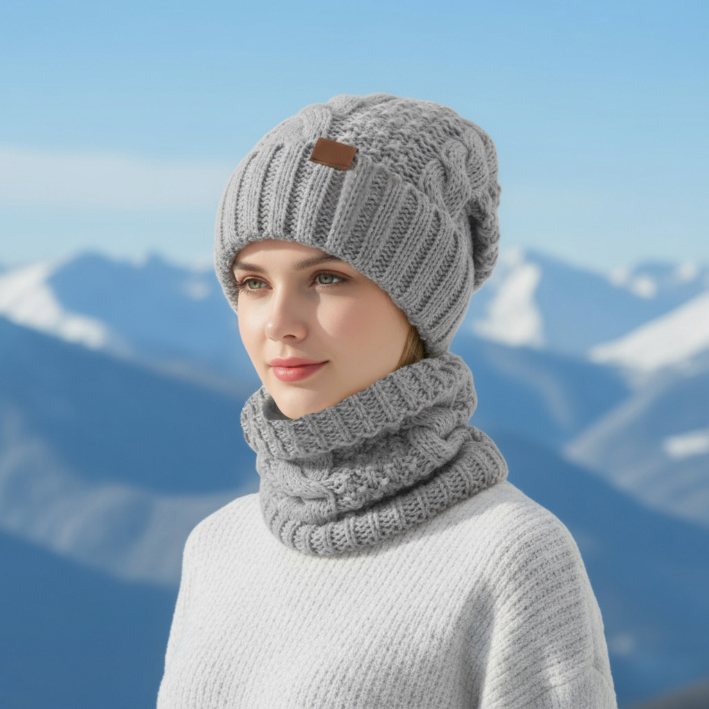 Knitted hat and scarf set with ear protection