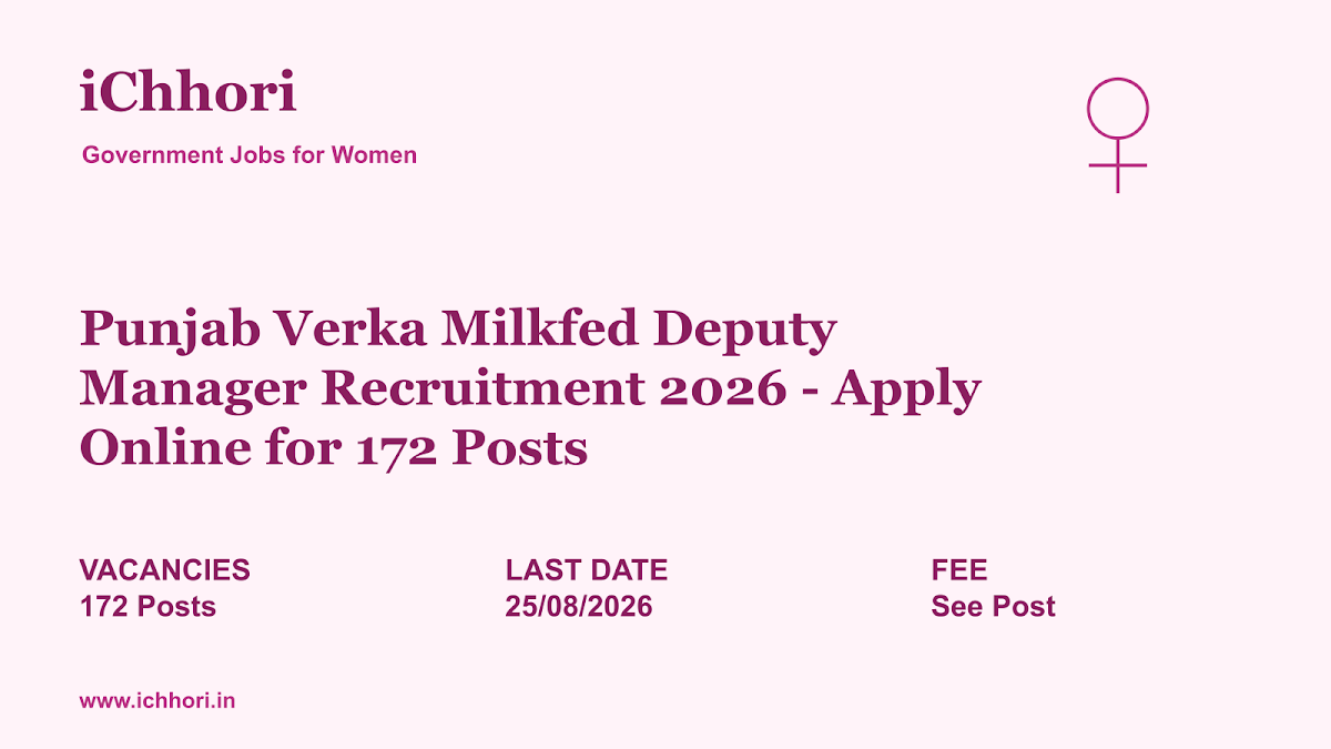 Punjab Verka Milkfed Deputy Manager Recruitment 2026 - Apply Online for 172 Posts - iChhori
