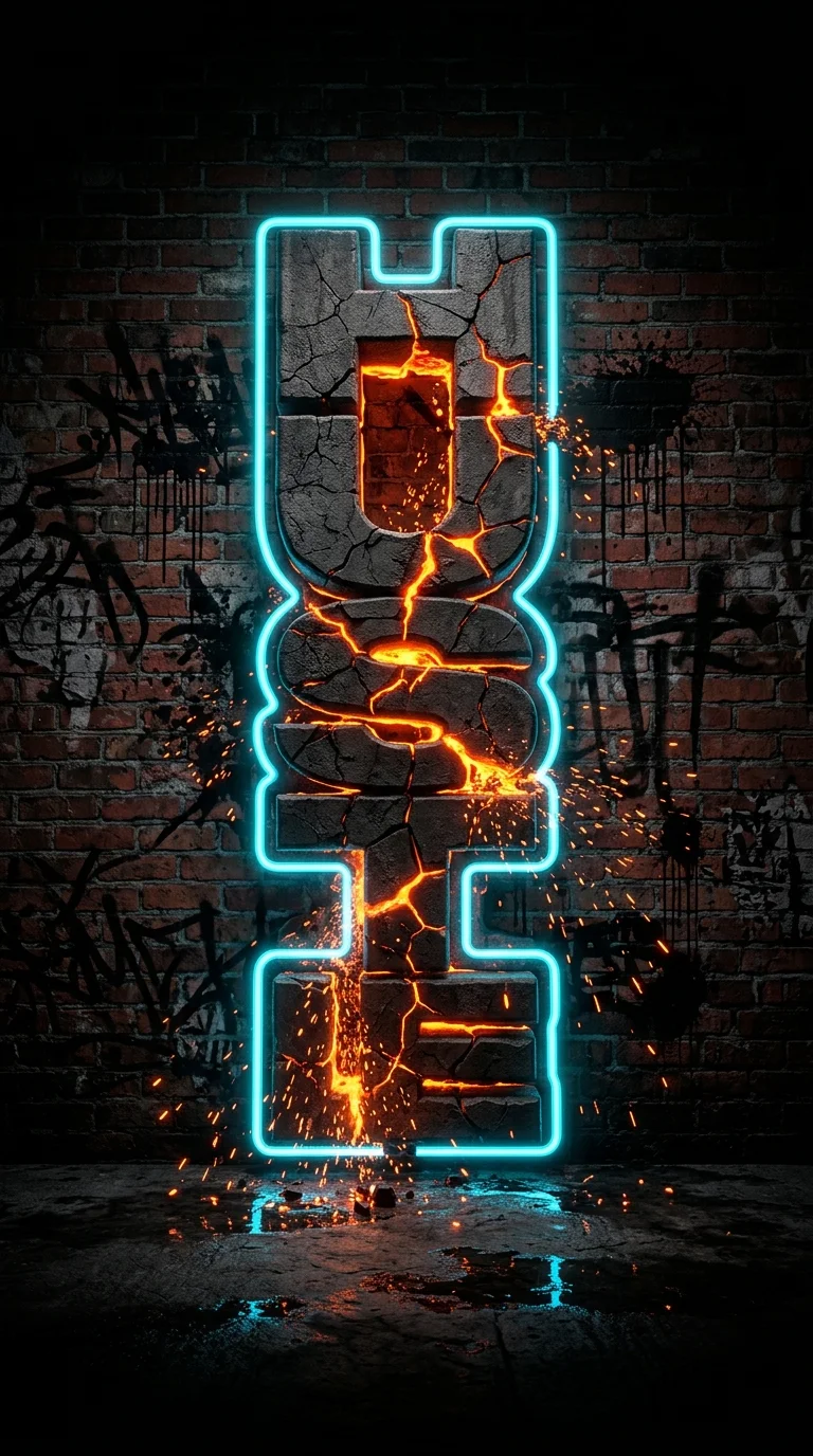 Hustle 3D Typography Neon Brick Wallpaper - Free 4K mobile Wallpaper