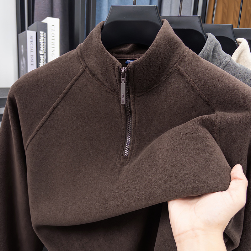 Warming men's base layer pullover with stand-up collar