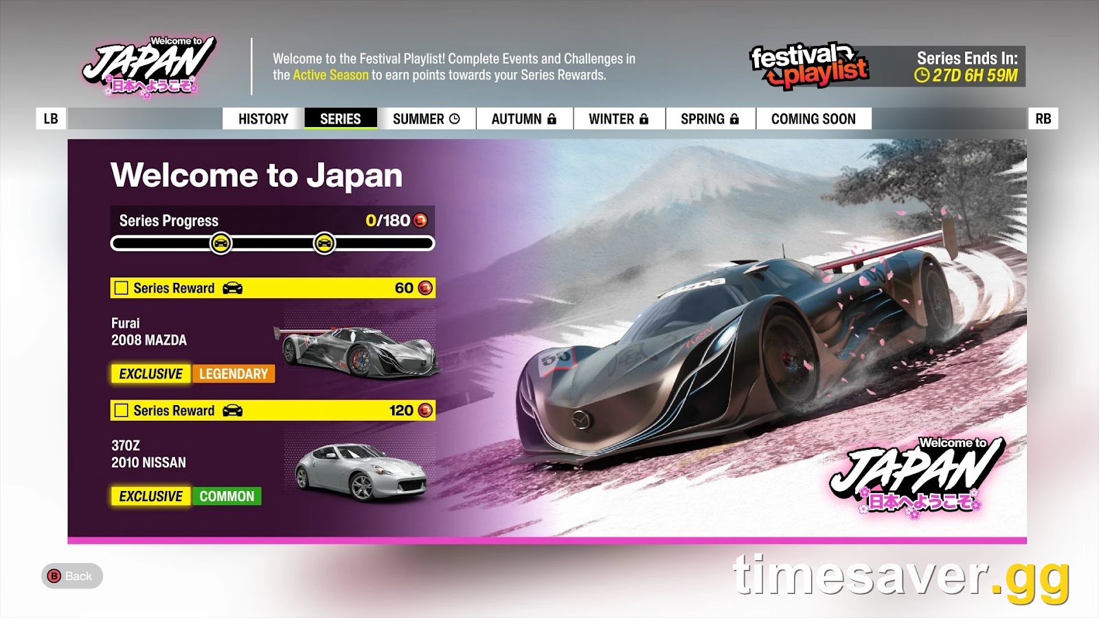 Forza Horizon 6 Festival Playlist series-point progress screen showing the road to the series-reward car