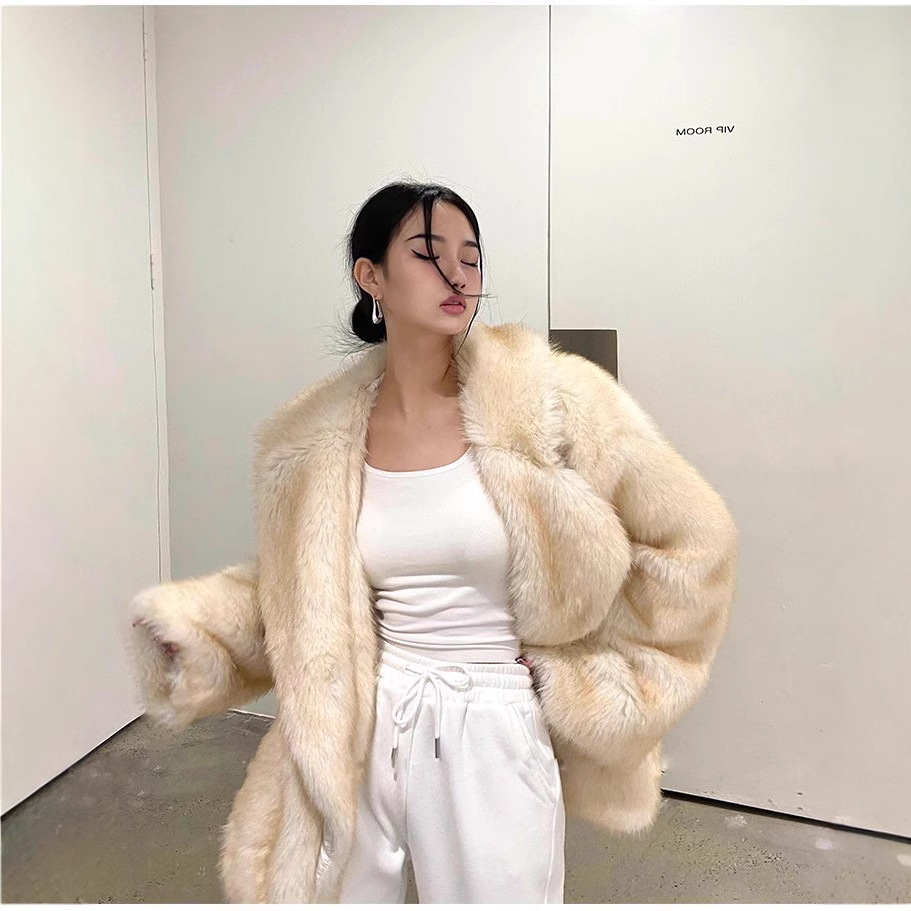 Women's faux fur coat, mid-length, faux fur, winter