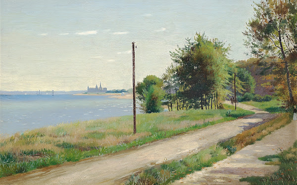 Kystlandskab med Kronborg i baggrunden sommer 1890