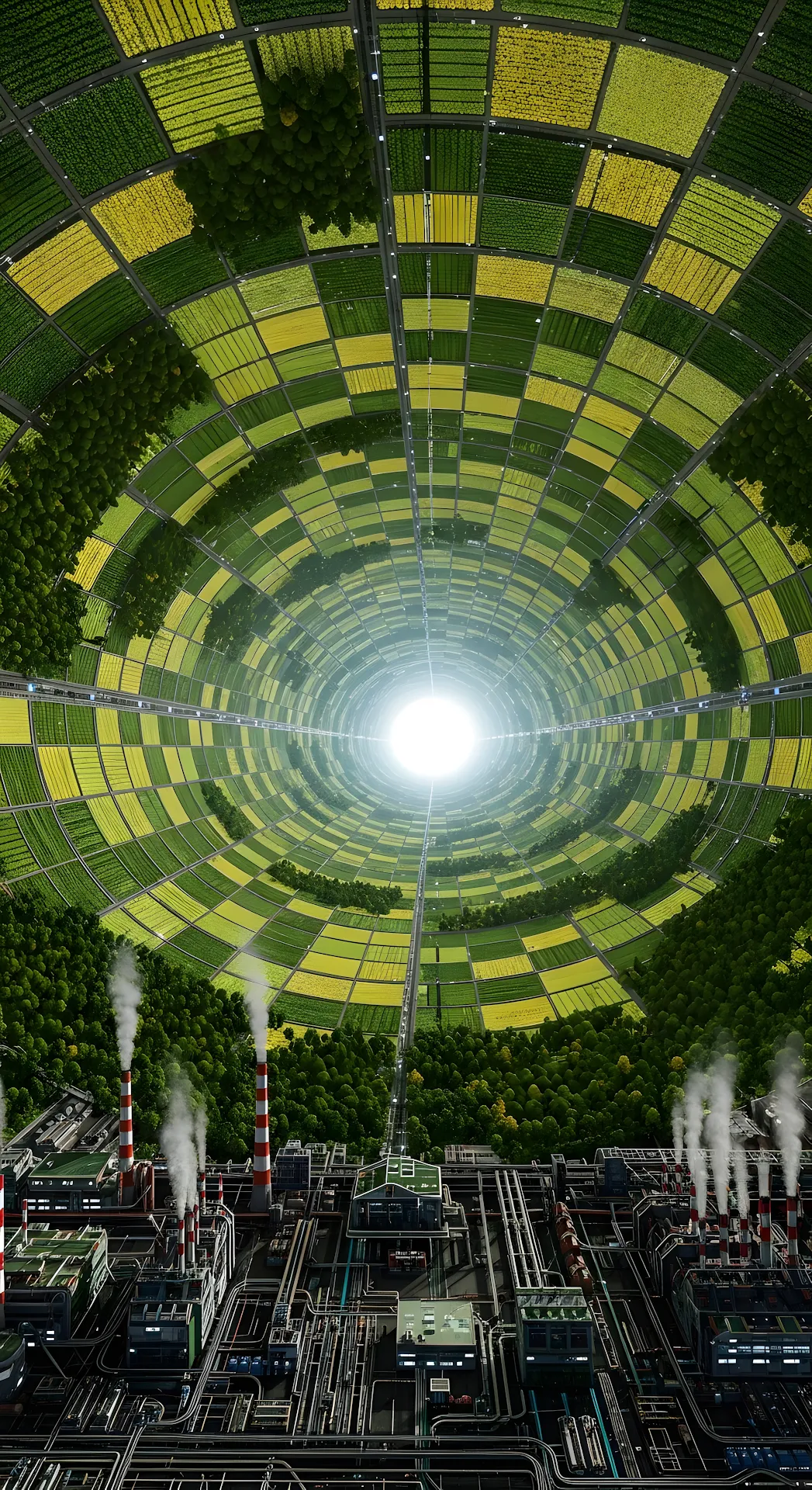 O'Neill Cylinder Mega-Structure with Farmland - Free 4K mobile Wallpaper