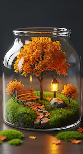 Miniature Autumn Terrarium Glowing Lantern Fall Scene