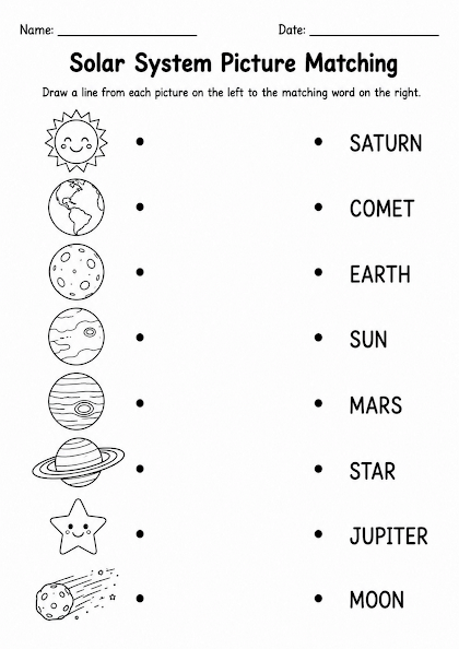 Solar System Picture Matching Worksheet