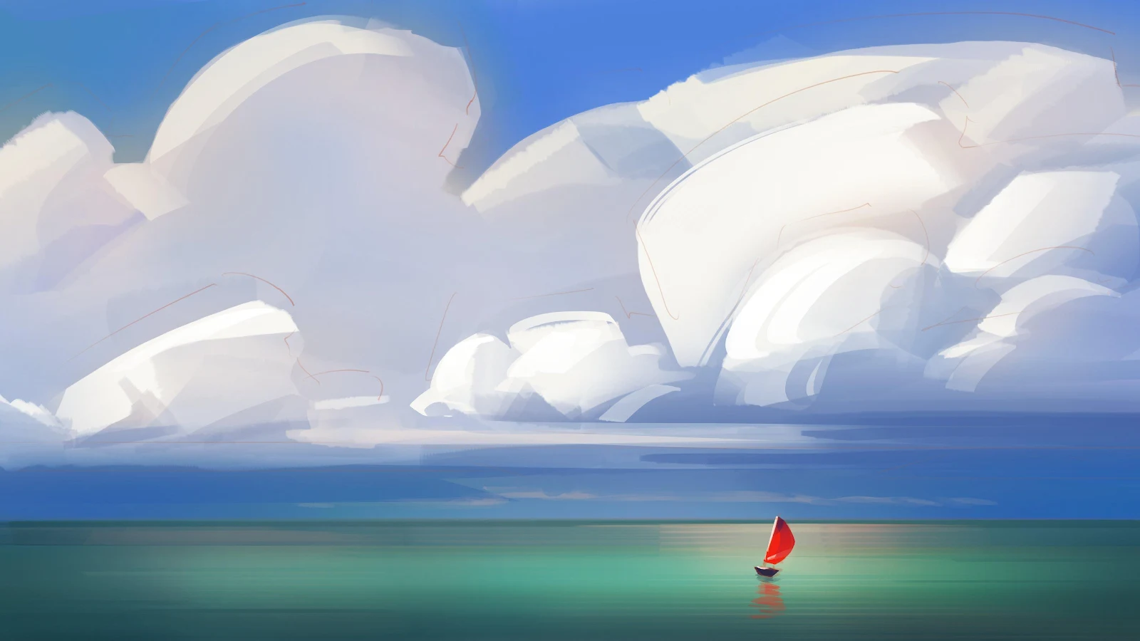 Red Sail On Calm Water 4K Desktop Wallpaper