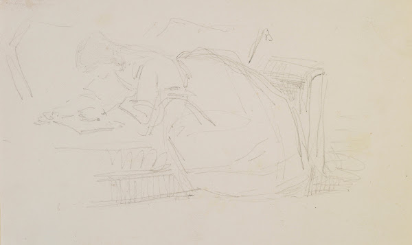 A girl reclining on a couch reading 1858 1860