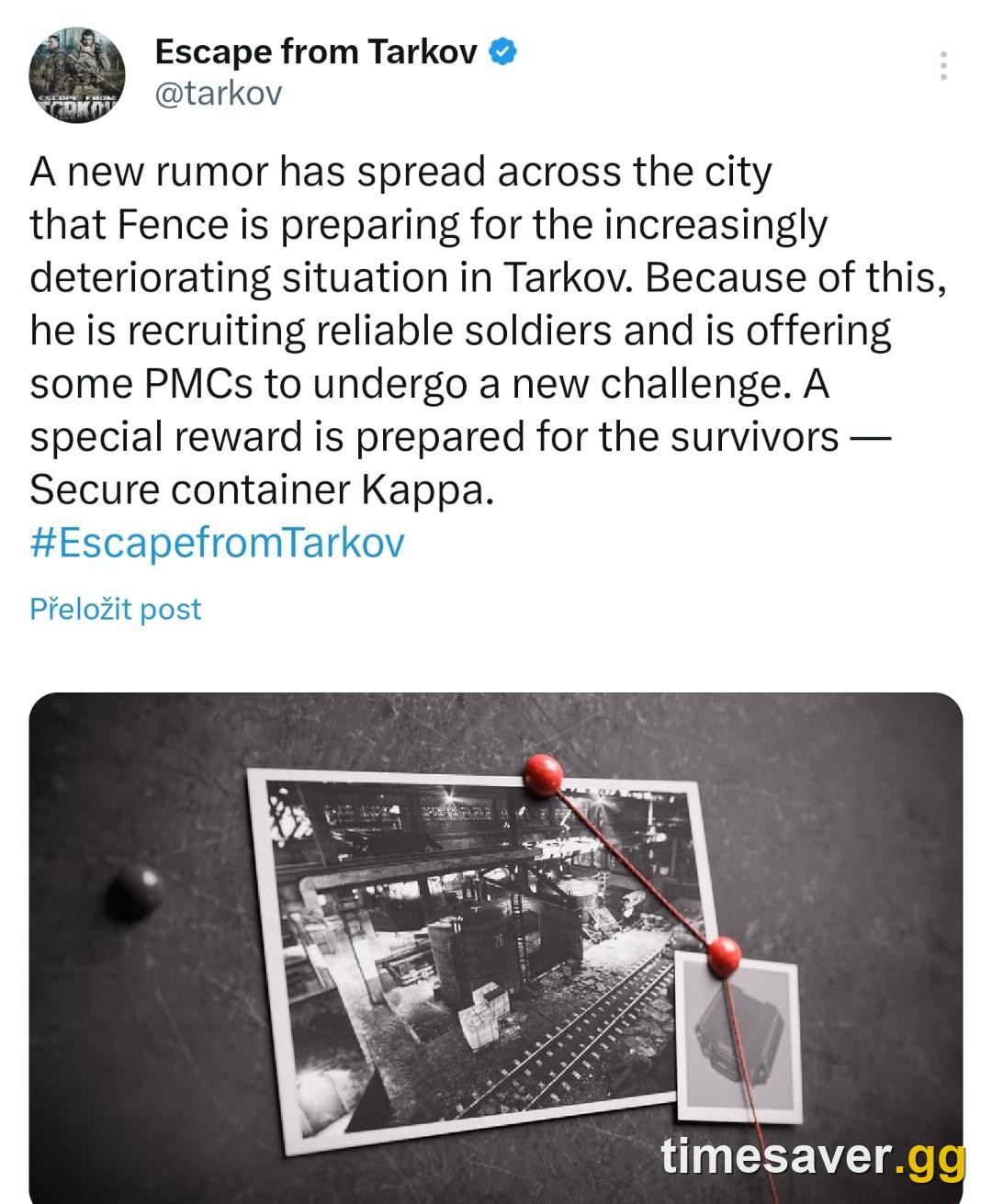 Official Escape from Tarkov announcement: Fence offers surviving PMCs a special reward — the secure container Kappa