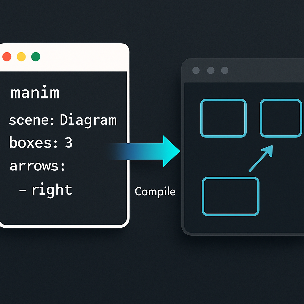 Declarative Manim scene YAML compiling into animated diagram boxes