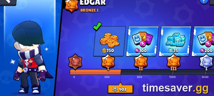 Edgar, the most-picked Solo Showdown Brawler in Brawl Stars, in the in-game upgrade screen