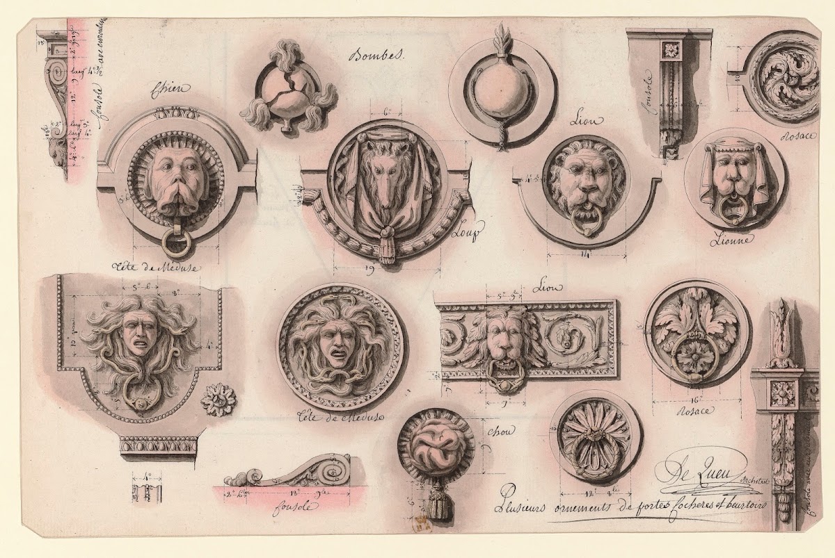 Plusieurs ornements de portes cochères et heurtoirs 1777 1825