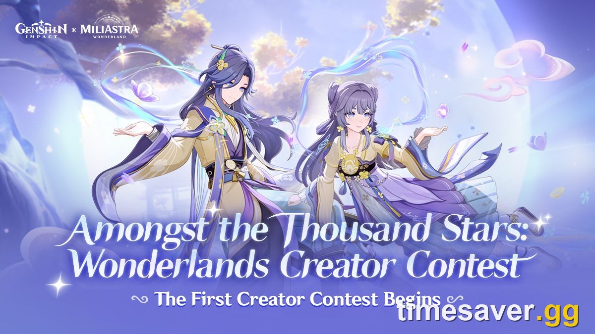 Official Genshin Impact Amongst the Thousand Stars Wonderlands Creator Contest key art announcing the first creator contest for Miliastra Wonderland