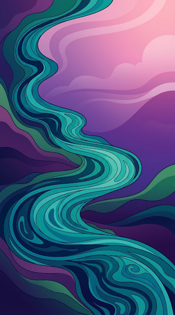 Abstract Illustration of a Flowing River Under Twilight Sky - Free mobile Wallpaper