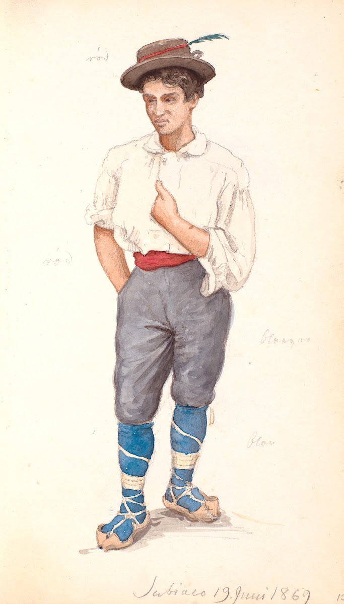 Italiensk mand med snøresko og hat med fjer 1868   1869
