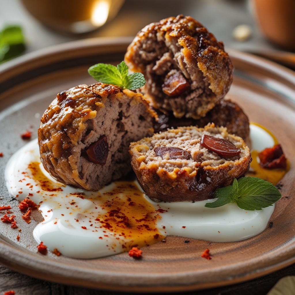 Moroccan Spiced Lamb & Date Power Meatballs with Yogurt-Cucumber Drizzle