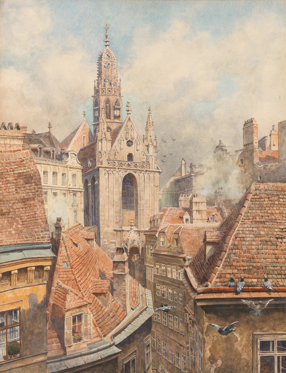 Maria am Gestade church and roofs of houses