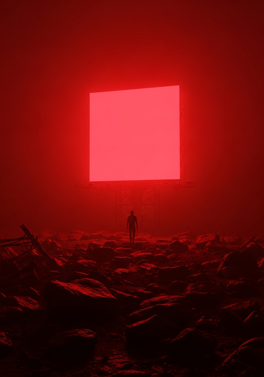 Neon Red Glowing Billboard Man