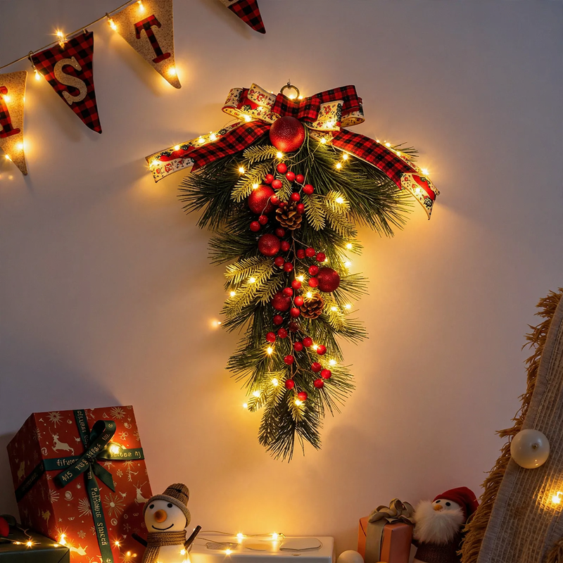 Decorative Christmas wreath with pine needles and pine branches