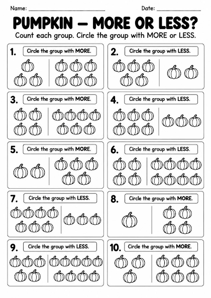 Pumpkin More or Less Worksheet