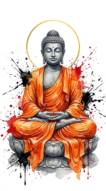 Abstract Watercolor Buddha Statue with Golden Halo - Free mobile Wallpaper