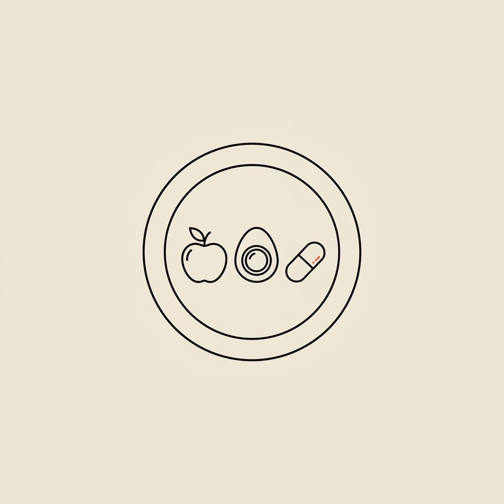 Minimal Tonum-style line illustration of a plate with an apple, an egg, and a capsule on beige background — how long does it take to detox from sugar?