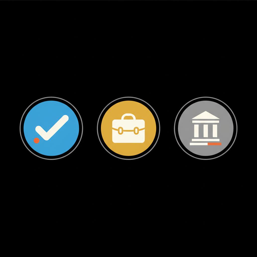 Minimal vector infographic of blue, gold, and gray verification badges for individual, business, and government — how do i get a blue check on twitter