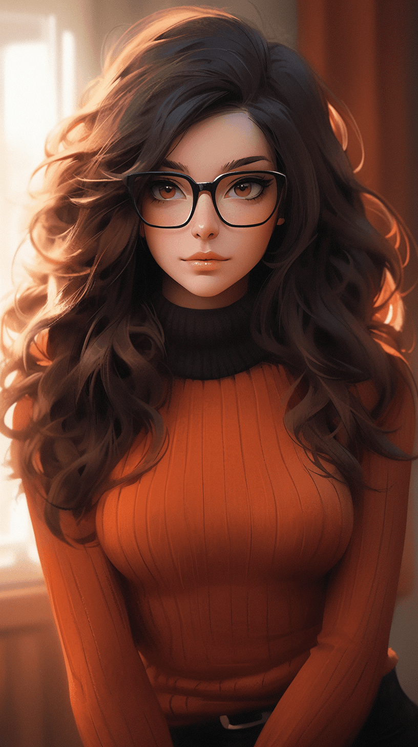 Retrato profesional de Velma, una chica gótica.