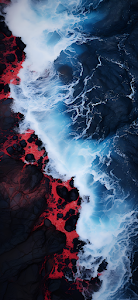 Crashing Ocean Waves Red Lava Rock Coastline Abstract