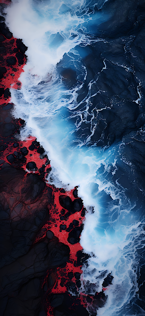 Crashing Ocean Waves Red Lava Rock Coastline Abstract - Free mobile Wallpaper