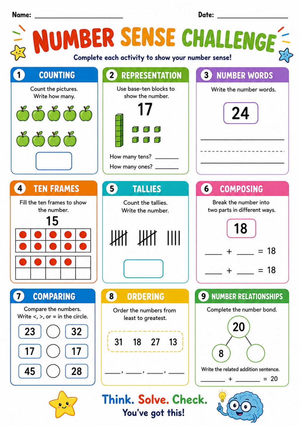 Number Sense Challenge Worksheet