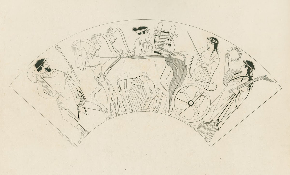 Apollo riding in a quadriga drawn by horses with Artemis and Hermes 1844 1861