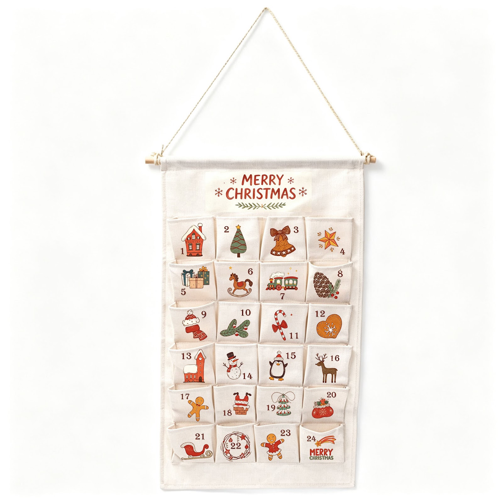 Christmas Advent Calendar made of fabric with 24 pockets