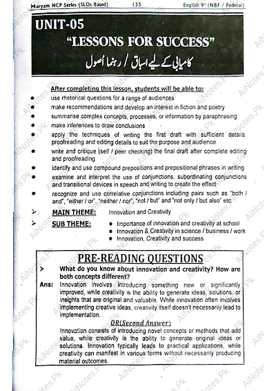 FBISE Class 9 Chapter 5 Lessons for Success