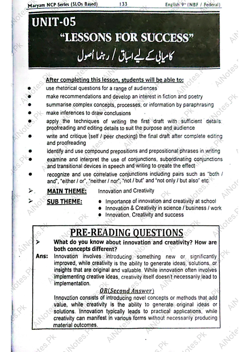 FBISE Class 9 Chapter 5 Lessons for Success