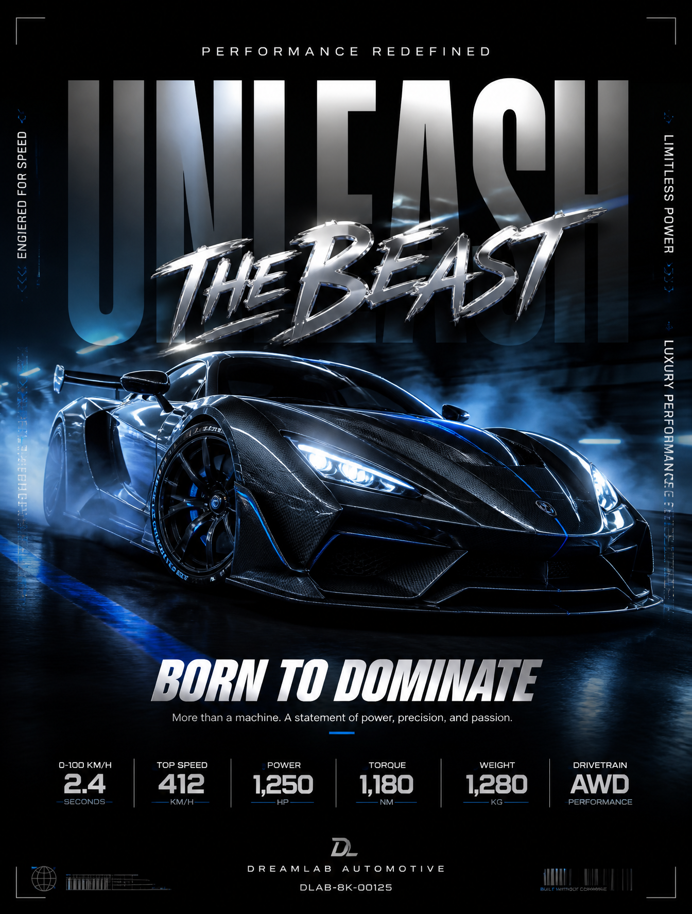 Póster publicitario automotriz de ultra alta calidad