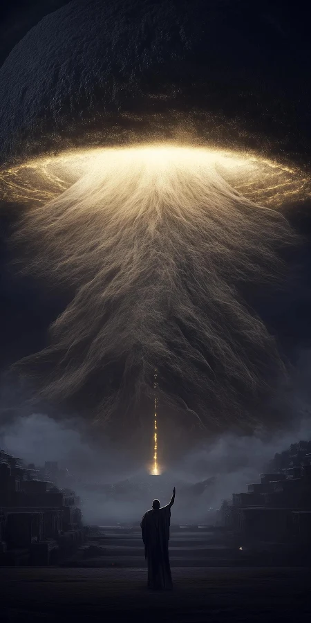 Celestial Light Over Ancient City Full HD iPhone Phone Wallpaper