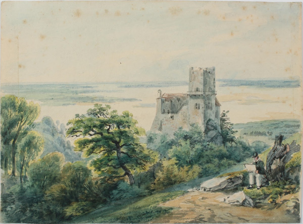 Landschaft am Meer mit Blick auf eine Ruine