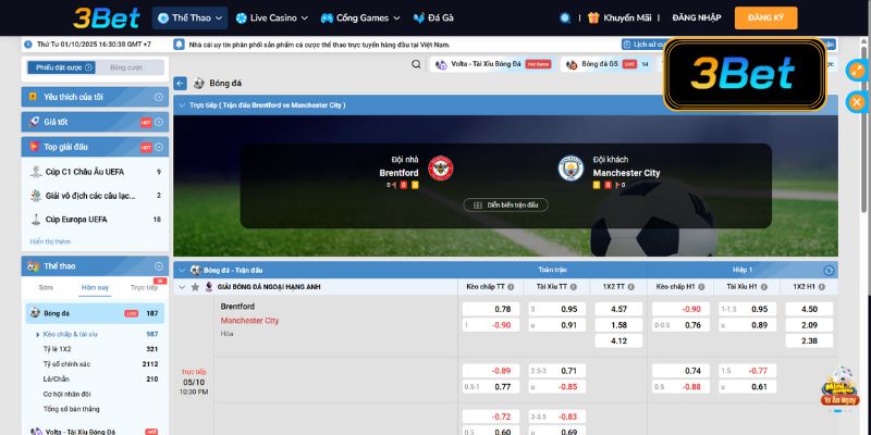 Tỷ lệ soi kèo Brentford vs Man City 22h30 ngày 05/10/2025