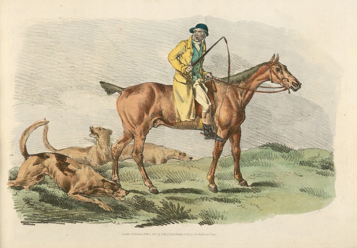 Mounted hunter with three hounds running behind 1817 1818