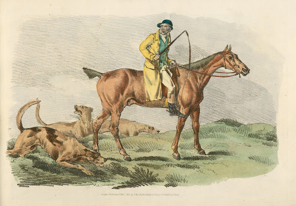 Mounted hunter with three hounds running behind 1817 1818