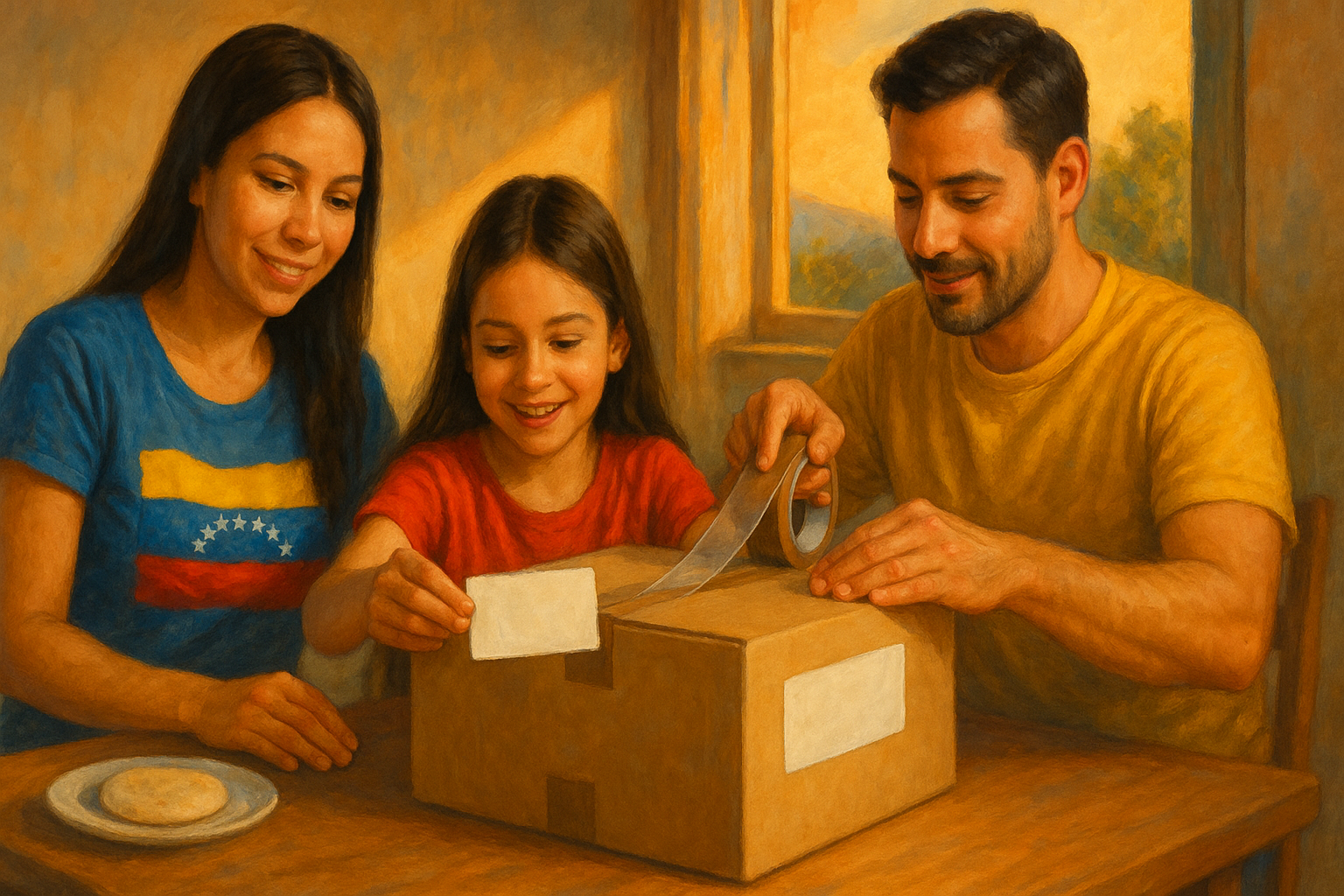 Caja lista para envío internacional y cinta de embalar, courier a Venezuela