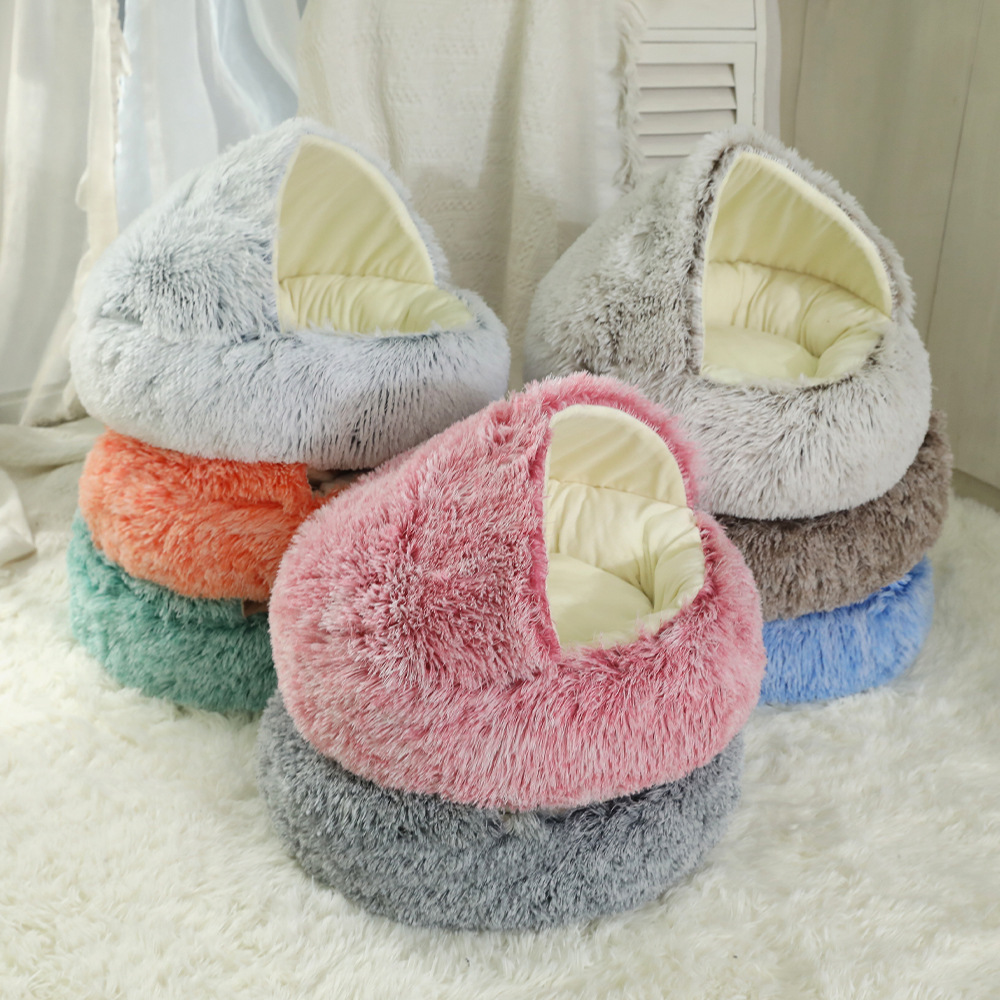 Flauschiges Katzenbett, rund, wärmend