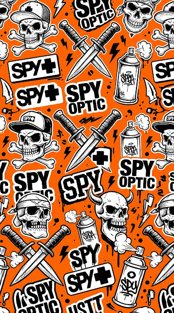 Urban Graphic Pattern of Skulls, Daggers, and Spyo Text on Orange - Free mobile Wallpaper