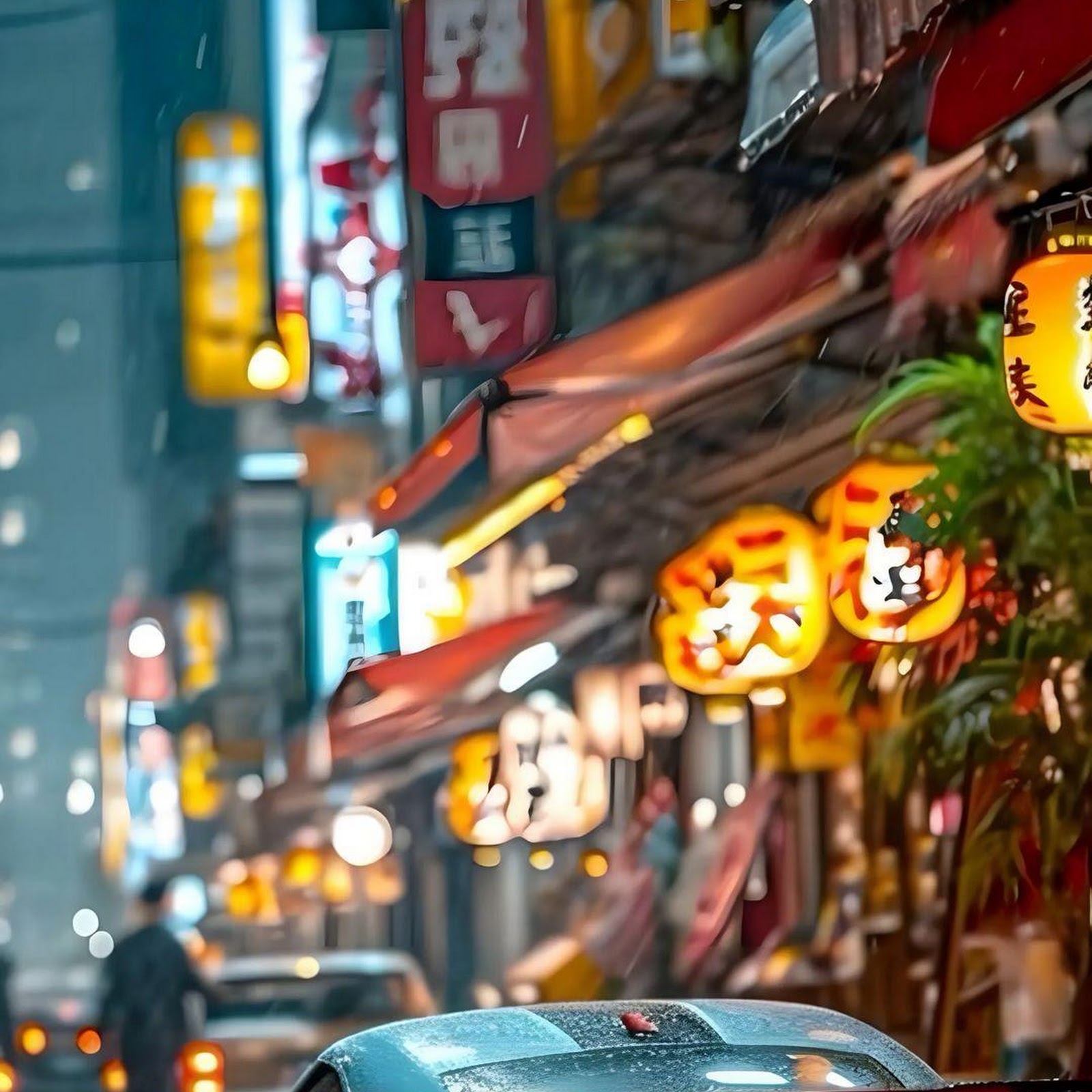 Download Blue Sports Car in Tokyo Alleyway Full HD iPhone