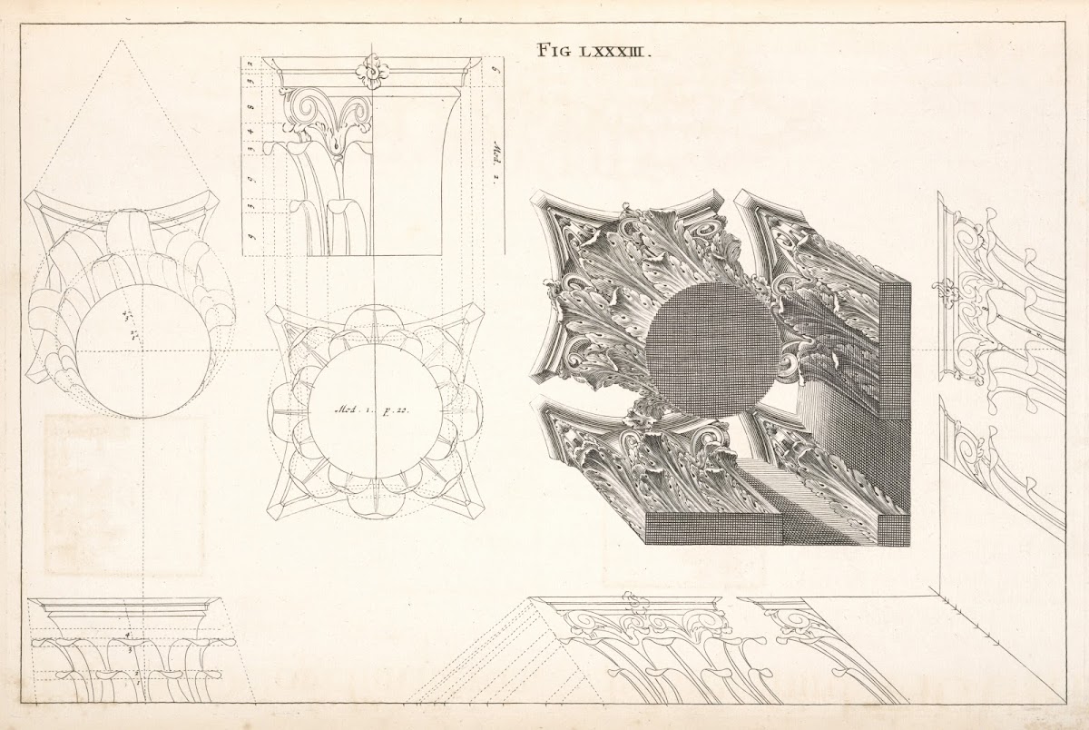 A Corinthian capital horizontally contracted in perspective 1707