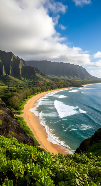 Na Pali Coast Beach View with Lush Green Cliffs - Free mobile Wallpaper