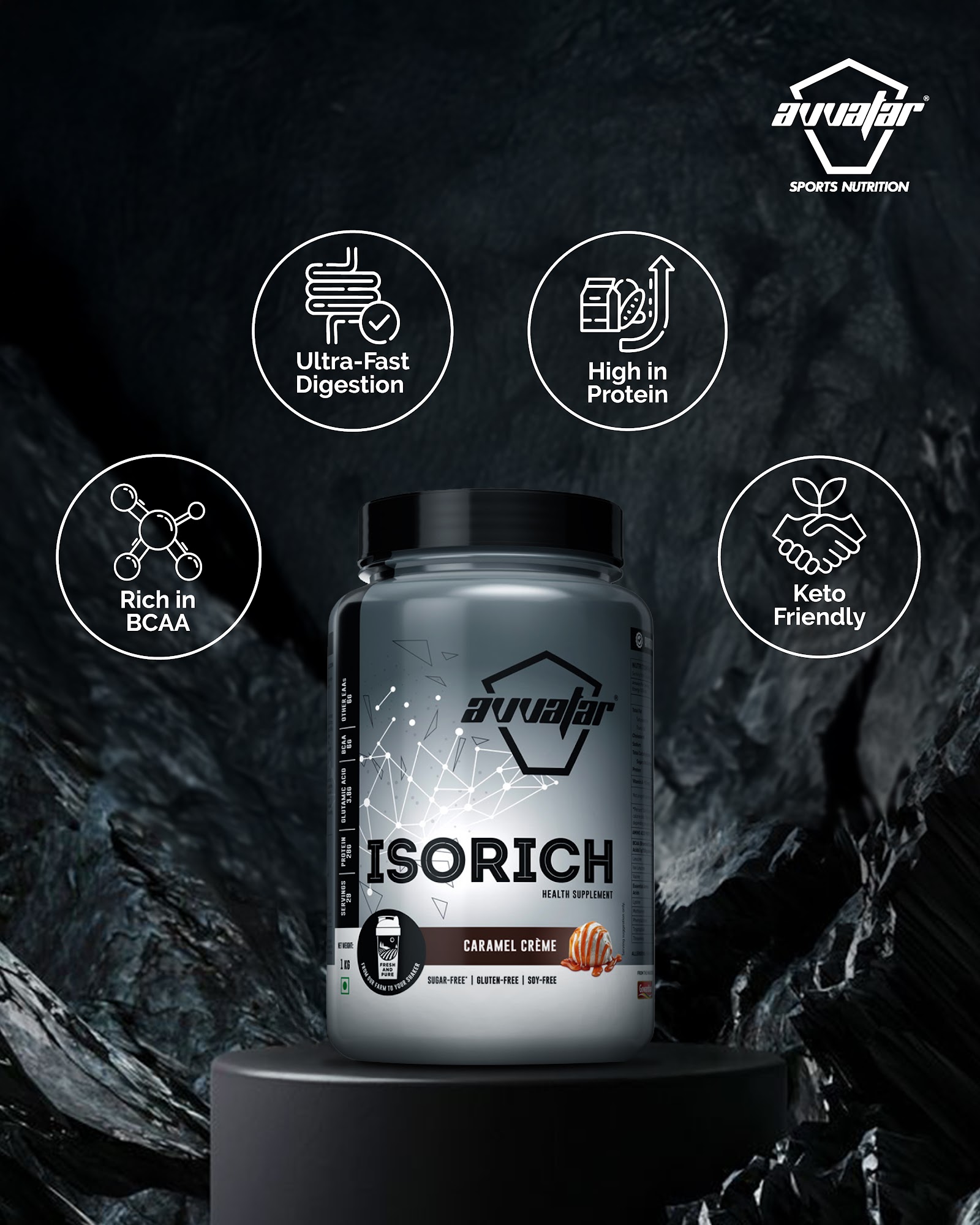 Avvatar Isorich Protein Caramel Crème Flavour, 1 Kg